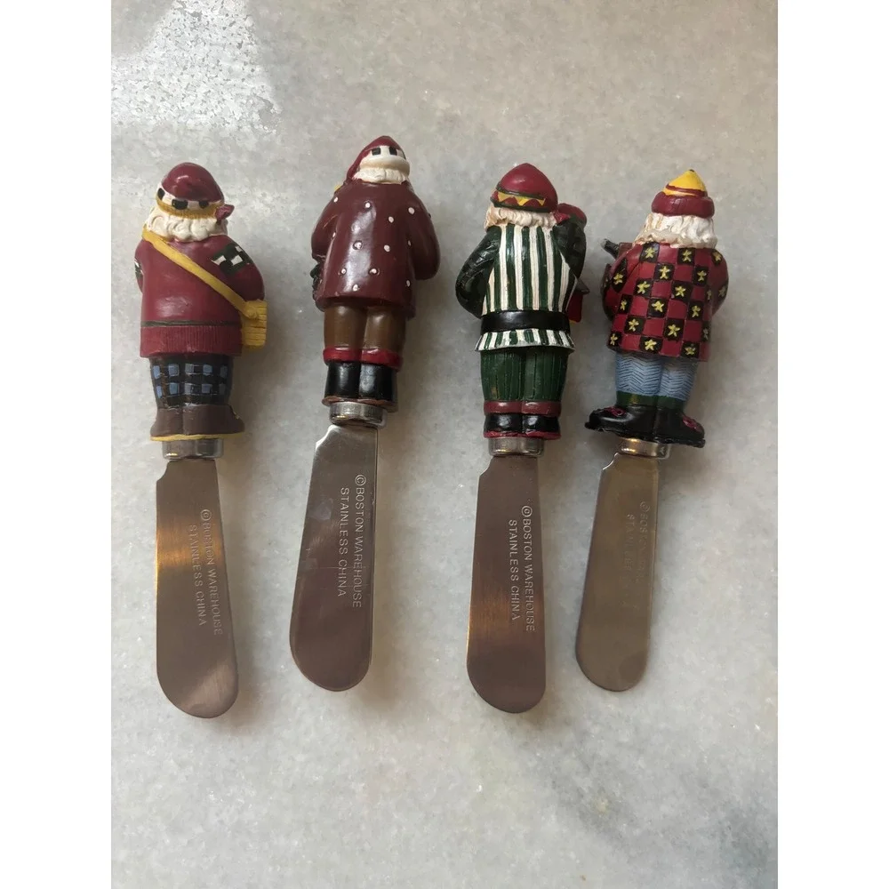 Boston Warehouse Santa Claus Cheese Spreader‎ Set of 4 Stainless Steel Christmas